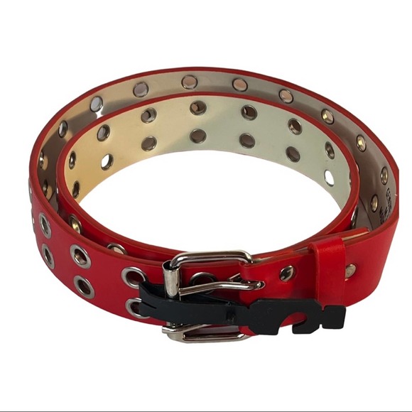 New Unisex Red Genuine Leather Rivets Belt - Picture 1 of 4